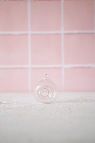 BOTELLA VIDRIO MINI CON DECORACION CIRCULAR