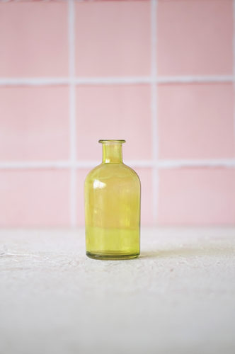 BOTELLA VIDRIO PEQUEÑA DISEÑO AMARILLA