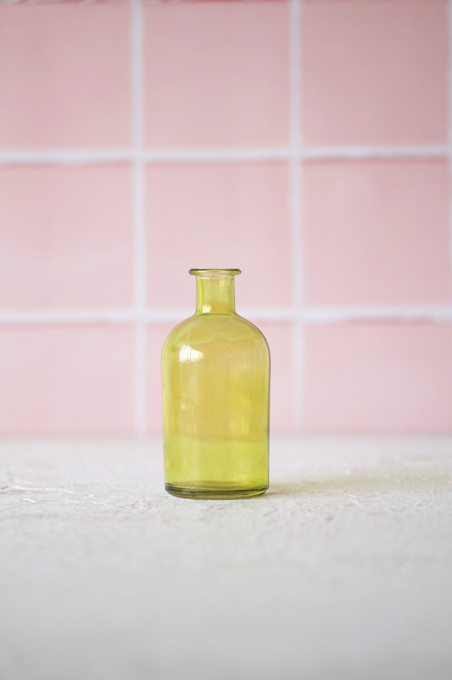 BOTELLA VIDRIO PEQUEÑA DISEÑO AMARILLA
