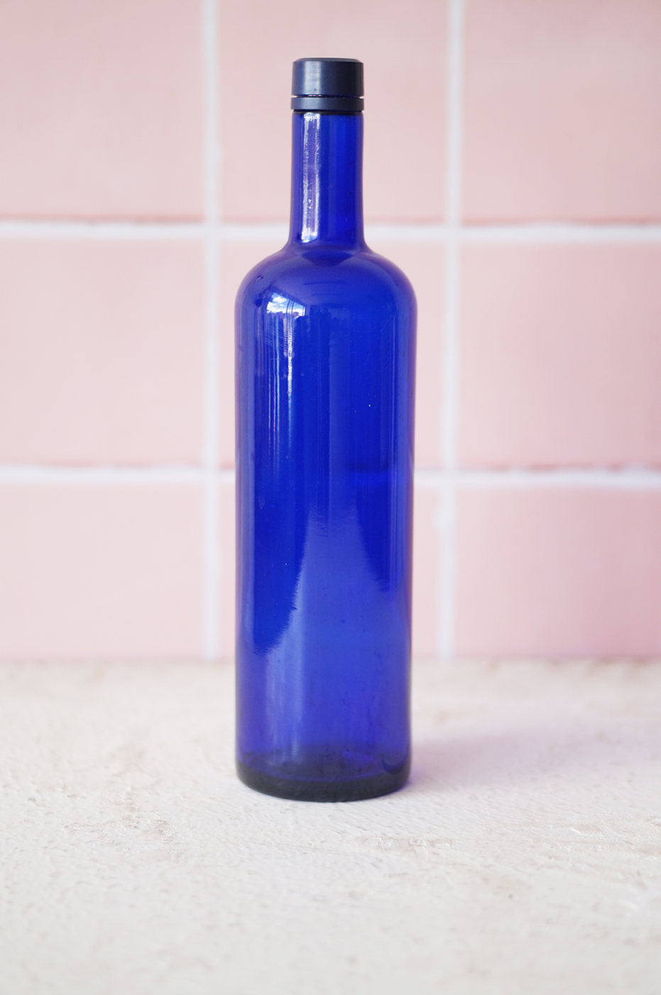 BOTELLA VIDRIO ALTA AZUL